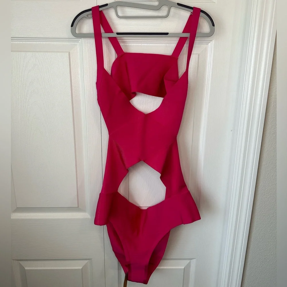 SKIMS Knit Beachwear Bandage Monokini 1 Piece Bodysuit Sz 2X Magenta Pink $108_3